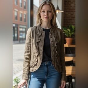 Cynthia Steffe Linen Ruffle Button Jacket Blazer Women’s Size 8